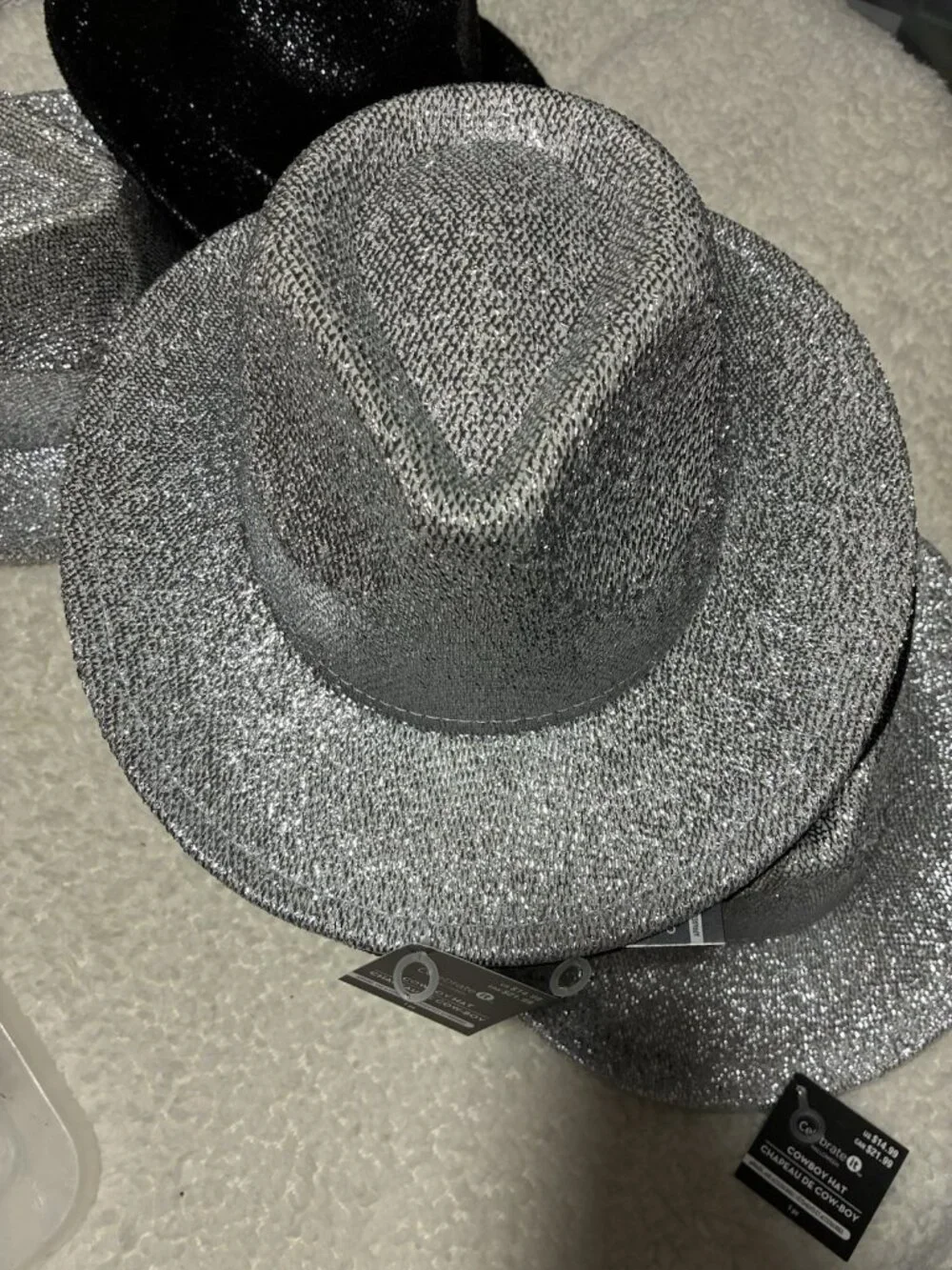 Lot of 6 Celebrate Glitter Cowboy Hats 3 Black 3 Silver Space Cowgirl Party NWT